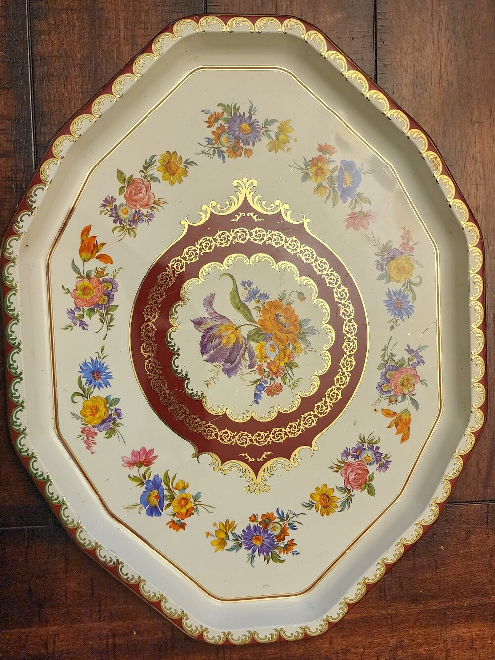 Daher Floral Decorative Serving Tray - Cream and Gold